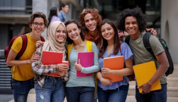 group of college students on campus