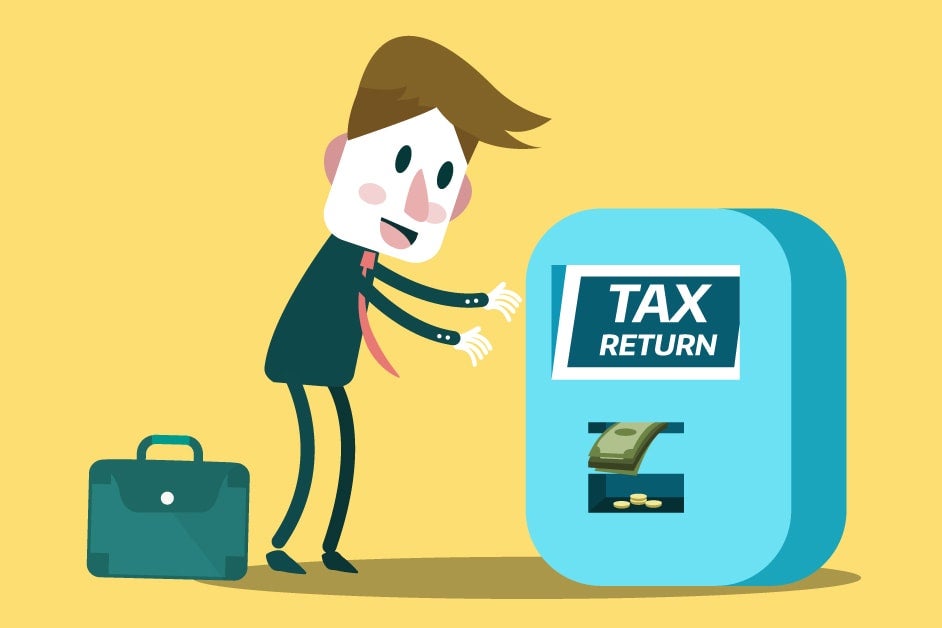 Cartoon of a man receiving his large tax return