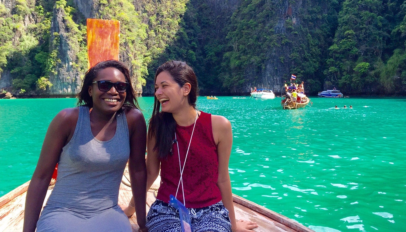 Friends on a Boat on vacation enjoying their time before starting school