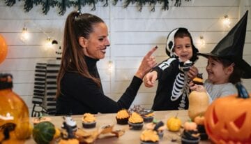 Family celebrating Halloween together