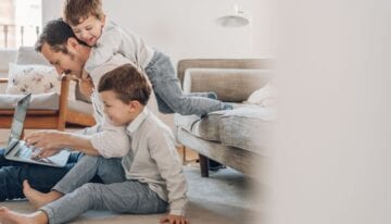 Man with children achieving work-life balance