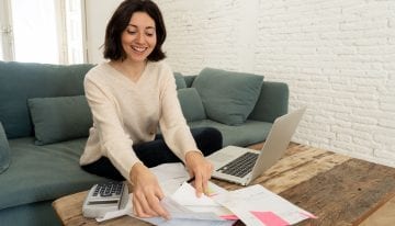 White female working from home