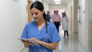 Female medical student working in hospital