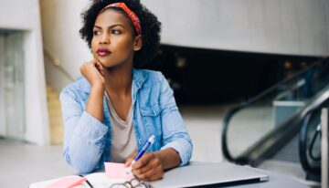 African american woman considering options