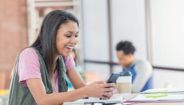 Female college student receiving good news