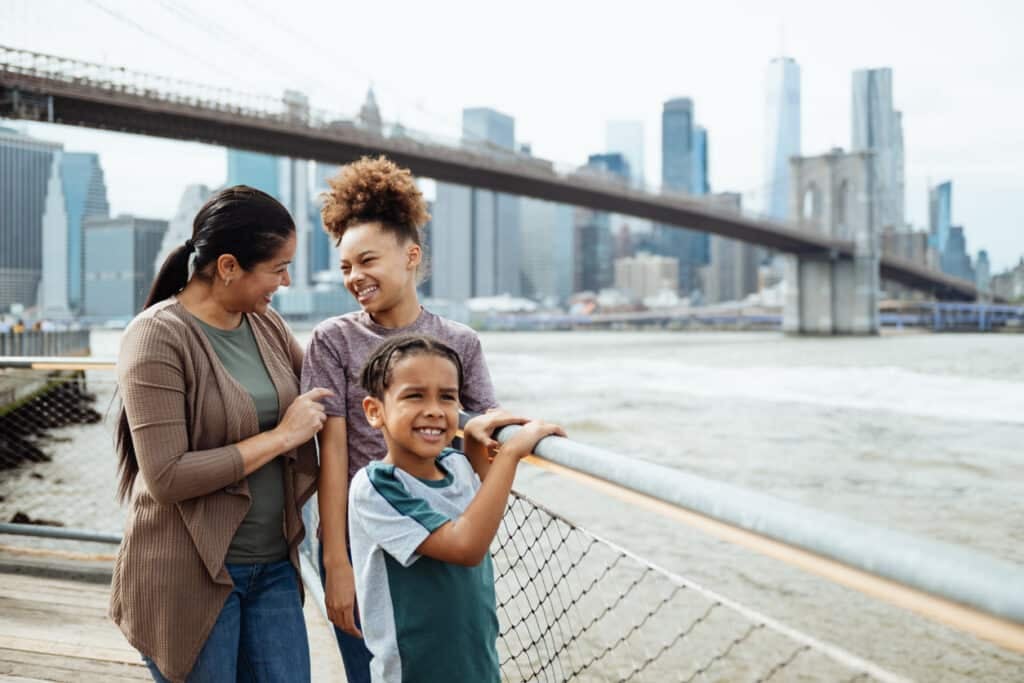 Mother with kids on city break in NYC