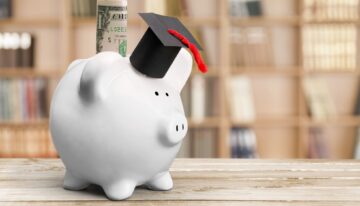 Piggy bank with graduation cap