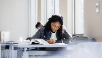 student taking a test in the classroom